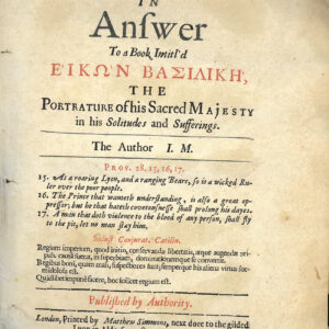 John Milton Eikonoklastes 1649 Original Book Fragment Title Page Preface Leaves